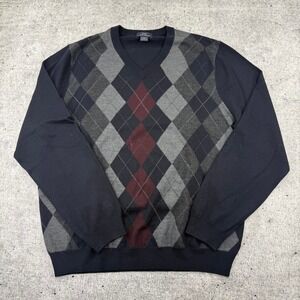 Brooks Brothers 346 Merino Wool Geometric Argyl V Neck Sweater Mens Sweater